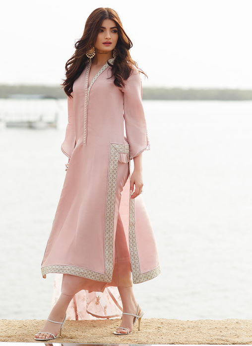 Tissue Pink Column Shirt With Dupatta