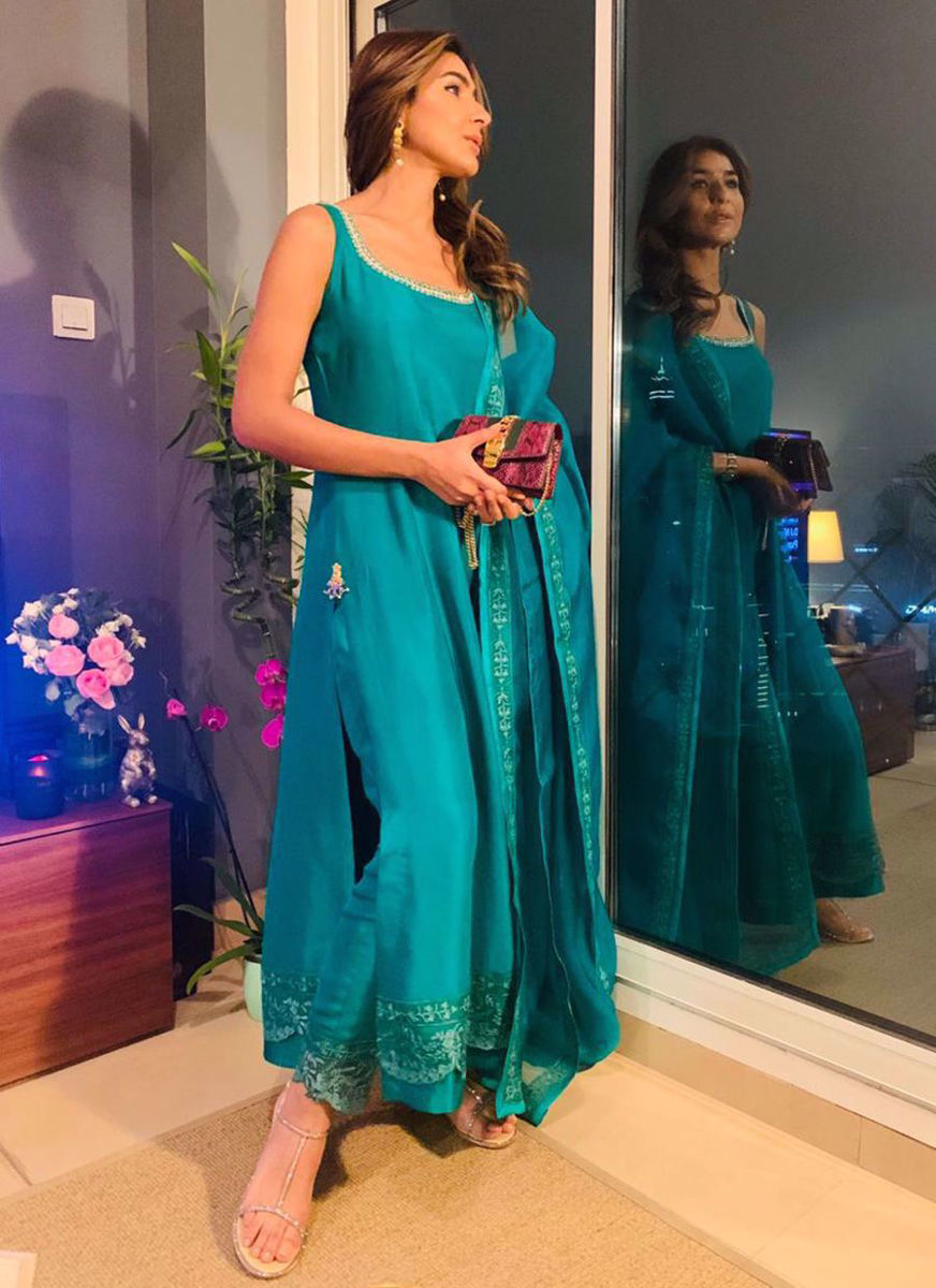 Emerald Silk Kalidaar With Pure Organza Embroidered Dupatta