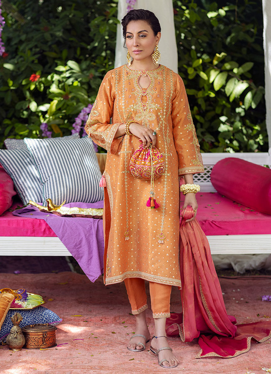 Layla Peach Shirt And Dupatta
