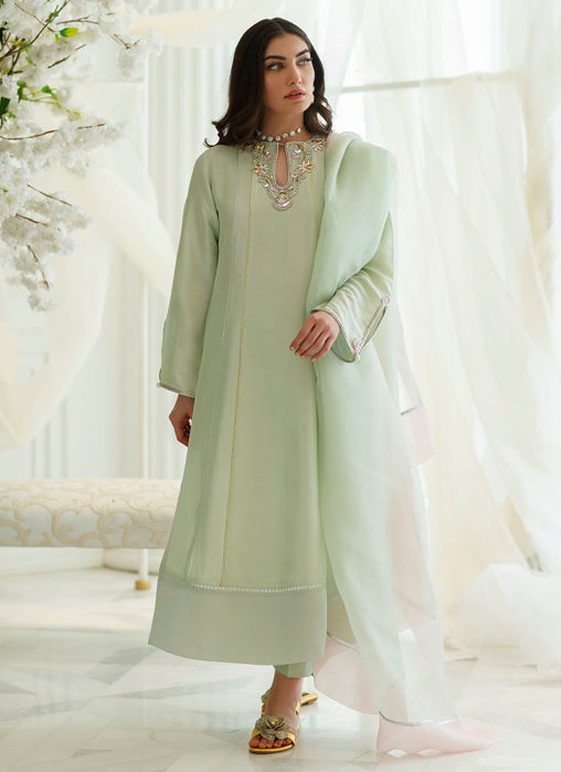 Mint Foil Shirt And Dupatta