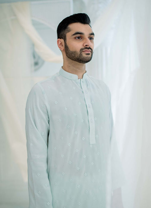 Ice Blue Silk Kurta
