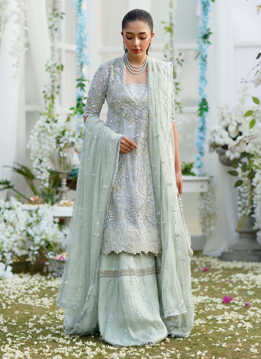 Sophia Silver-Mint Angharkha On Banarsi Gharara