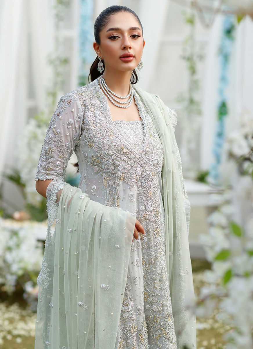 Sophia Silver-Mint Angharkha On Banarsi Gharara