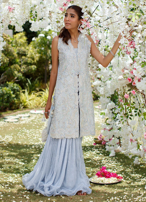 Picture of Gisele Wedgewood Blue Jacket With Extra Flow Gharara