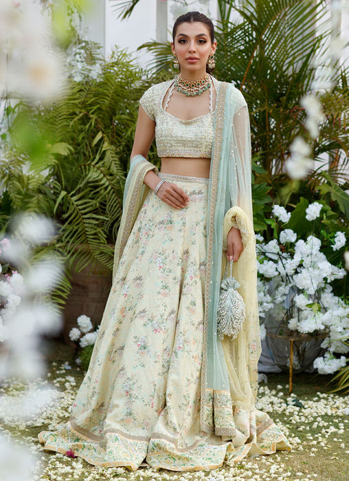 Zoe Lemon Mint Hand Embellished Lehnga Choli