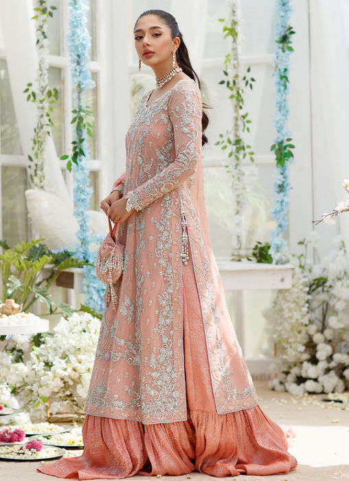 Cora Coral Peach Paneled Shirt With Embellished With Crush Flair Mazi