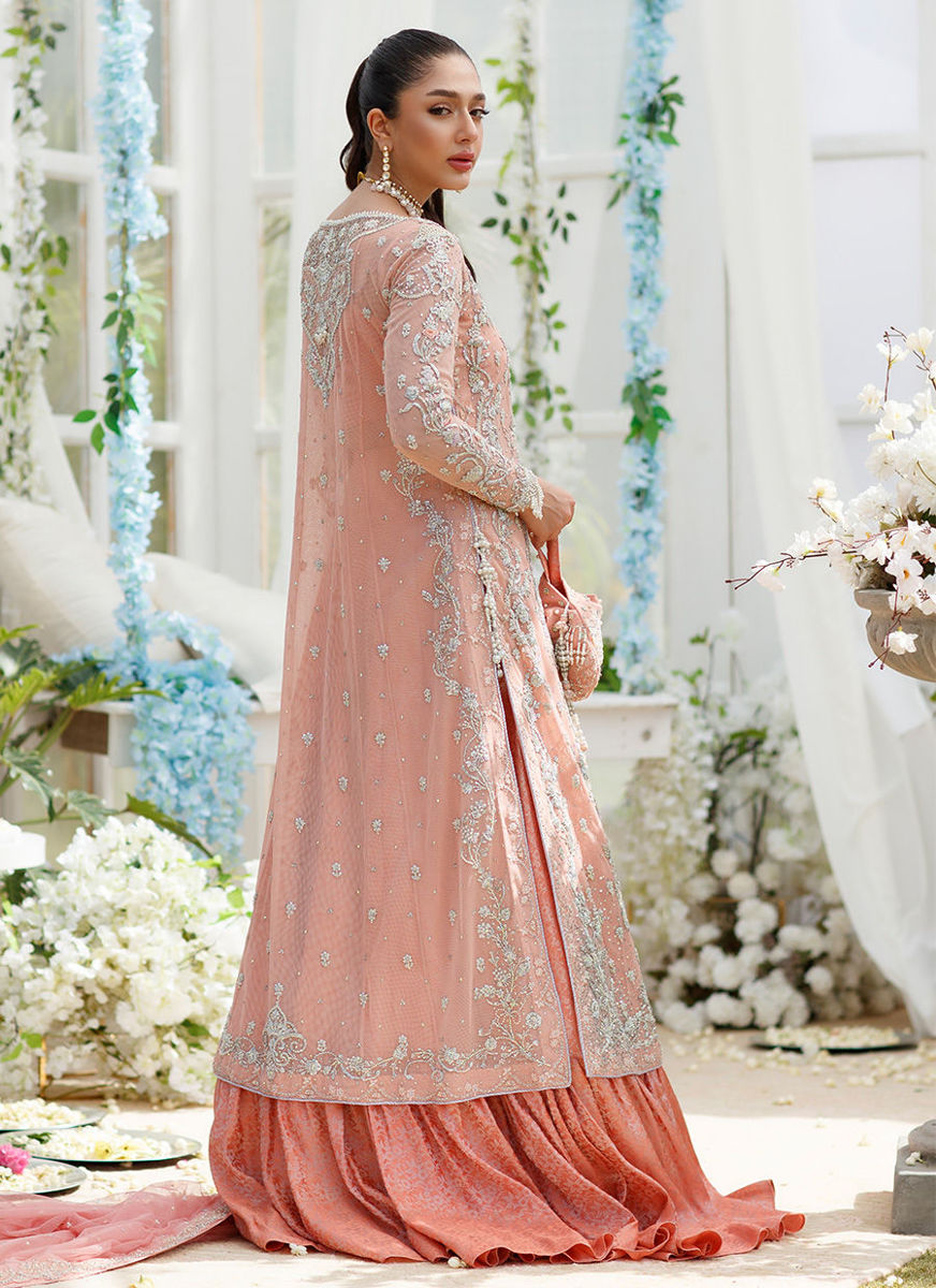 Cora Coral Peach Paneled Shirt With Embellished With Crush Flair Mazi