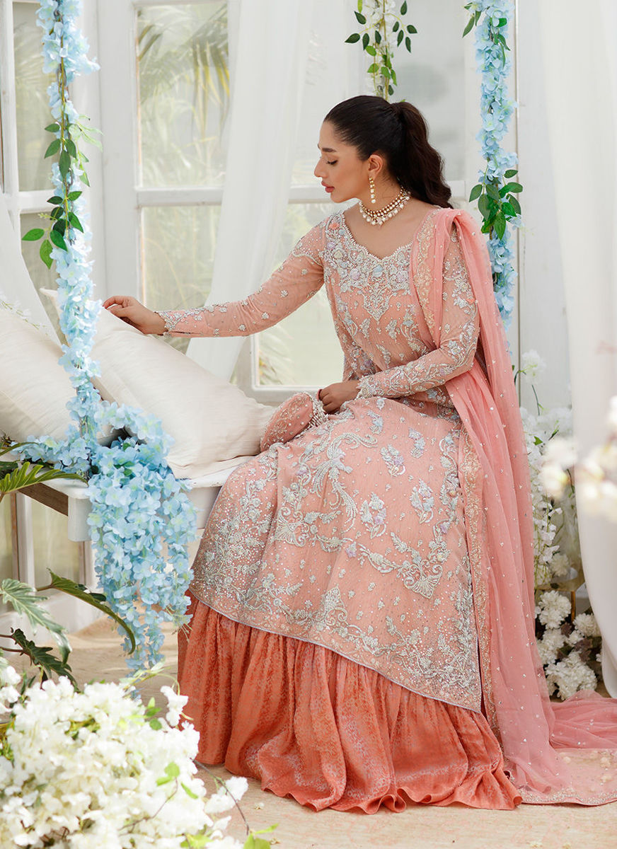 Cora Coral Peach Paneled Shirt With Embellished With Crush Flair Mazi