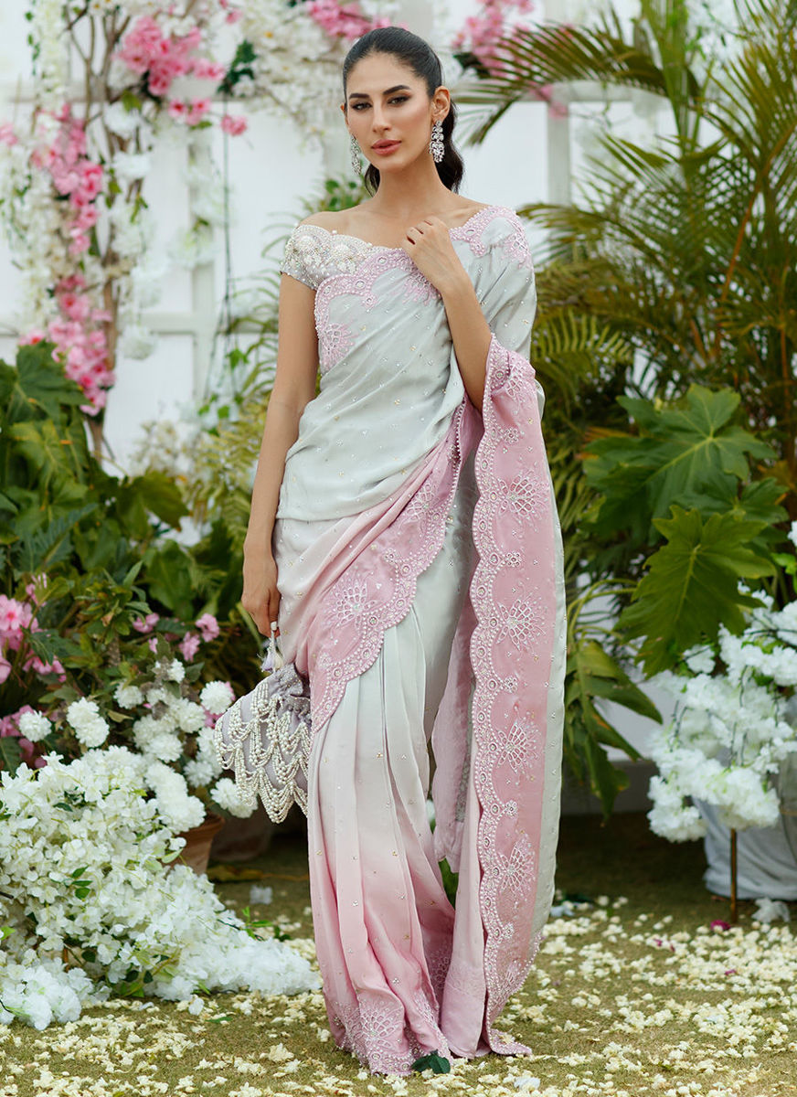 Camelia Silver To Blush Ombre Saree