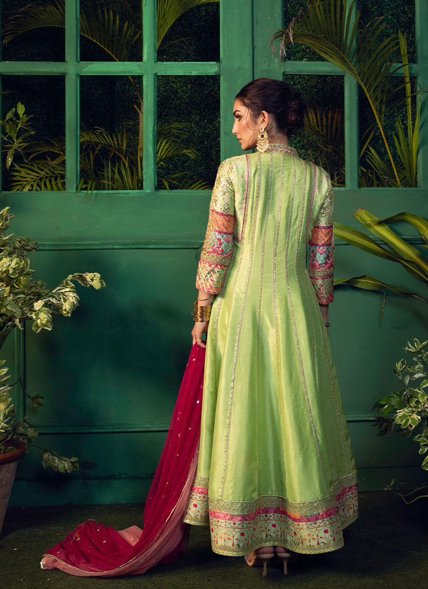 Mehrnaz Mint Front Open Kalidaar