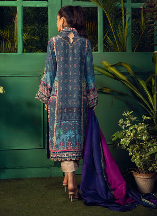 Iraan Navy Printed Crepe Silk Kurta With  Silk Ombre Dupatta