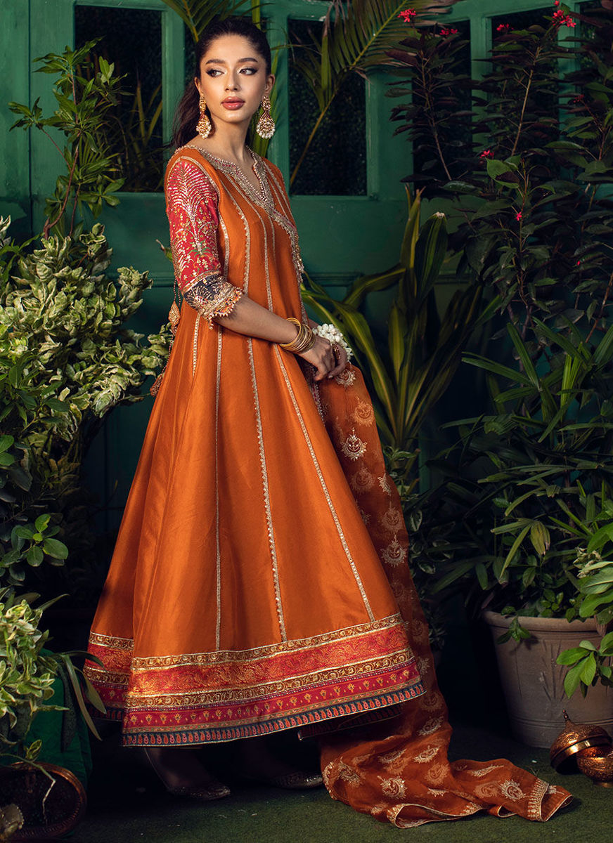 Shohreh Rust Kalidaar With Organza Baali Embroidered  Sequence Dupatta