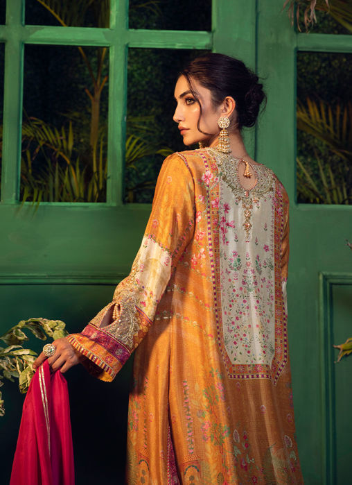 Roshan Printed Raw Silk Kurta With Silk Ombre Dupatta