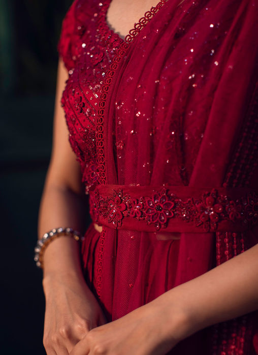 Roya Scarlett Draped Lengha Choli