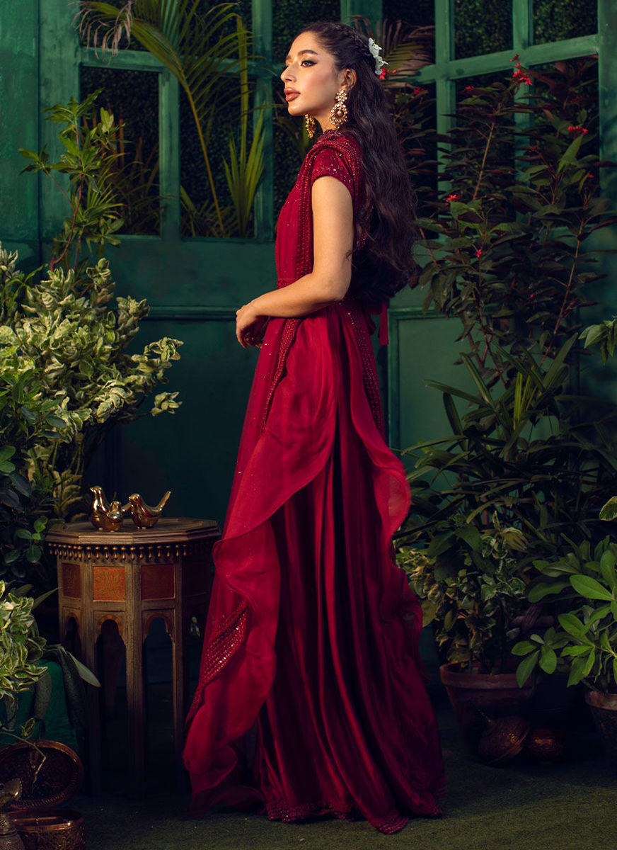 Roya Scarlett Draped Lengha Choli