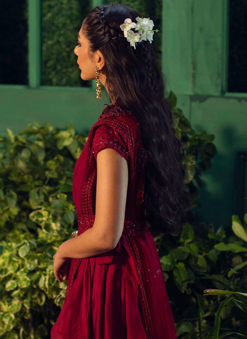 Roya Scarlett Draped Lengha Choli