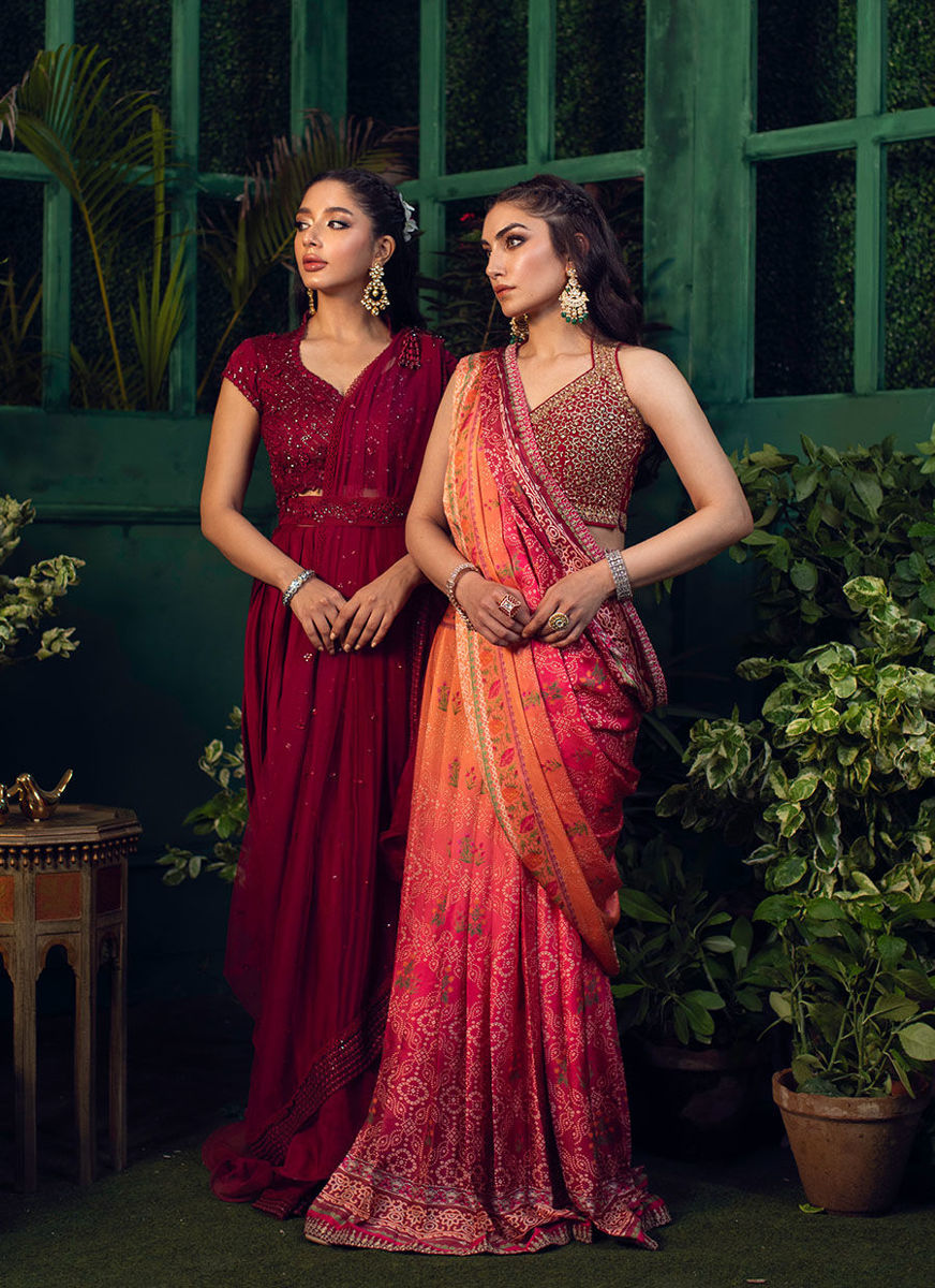 Roya Scarlett Draped Lengha Choli