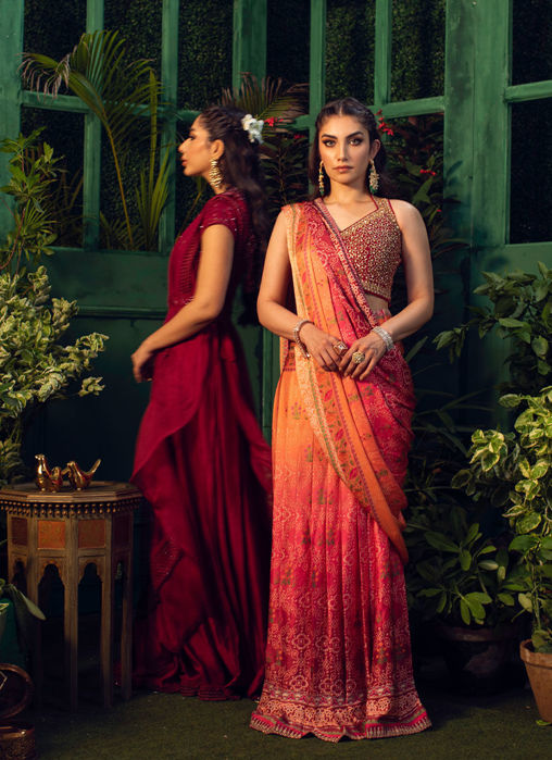 Roya Scarlett Draped Lengha Choli