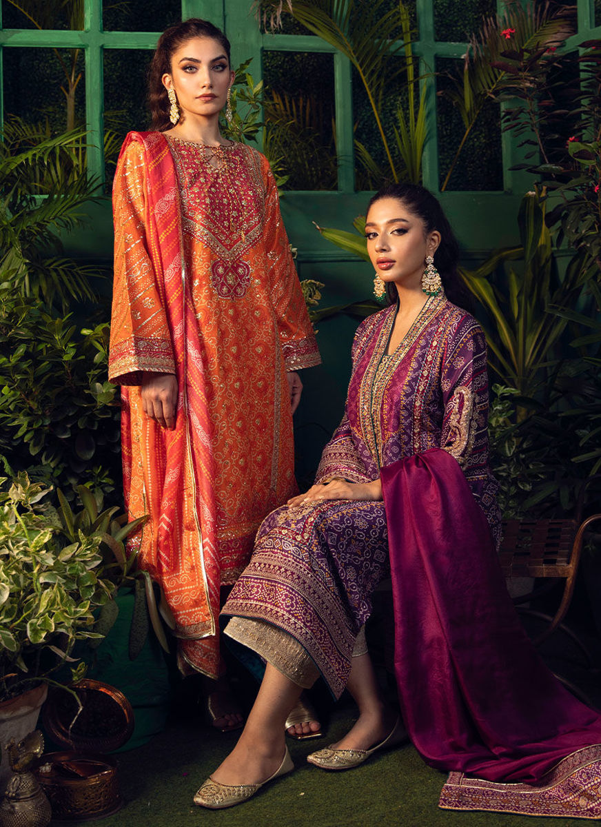 Sima Orange And Red Chunri Kurta  With Chunri Dupatta