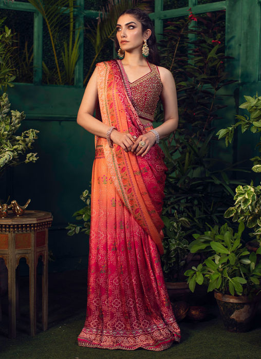 Parisa Draped Ombre Langha Saree