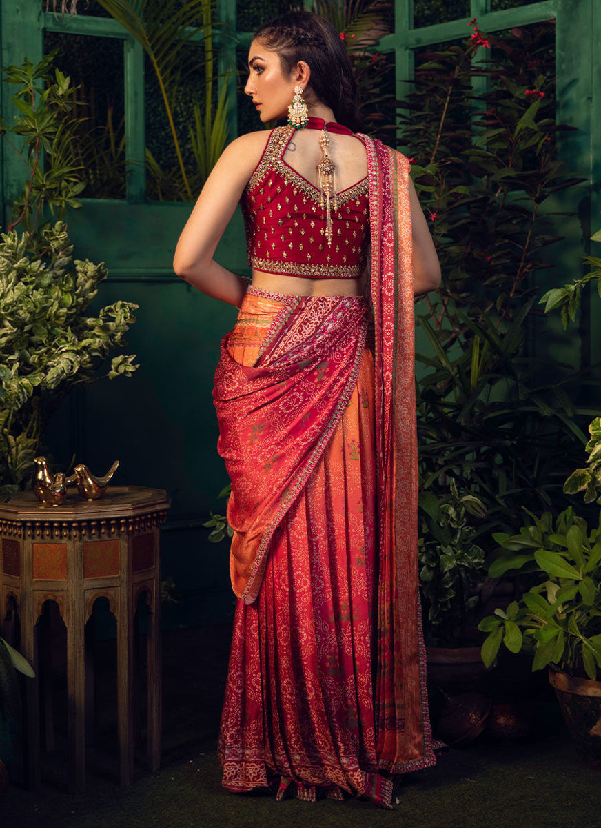 Parisa Draped Ombre Langha Saree