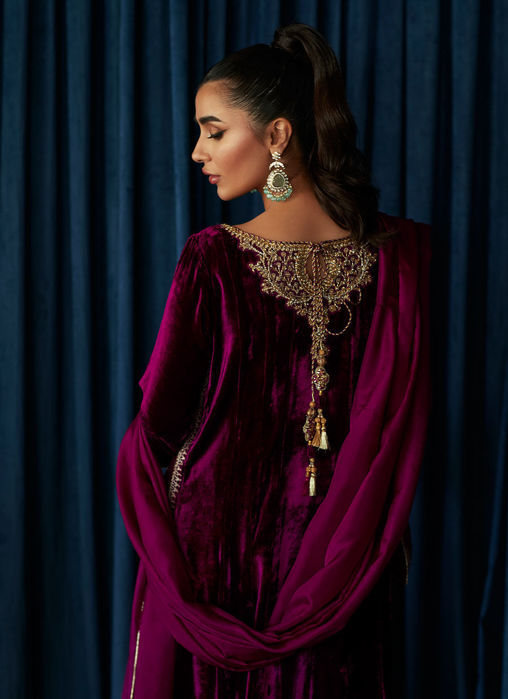 Kay Aubergine Shirt And Dupatta