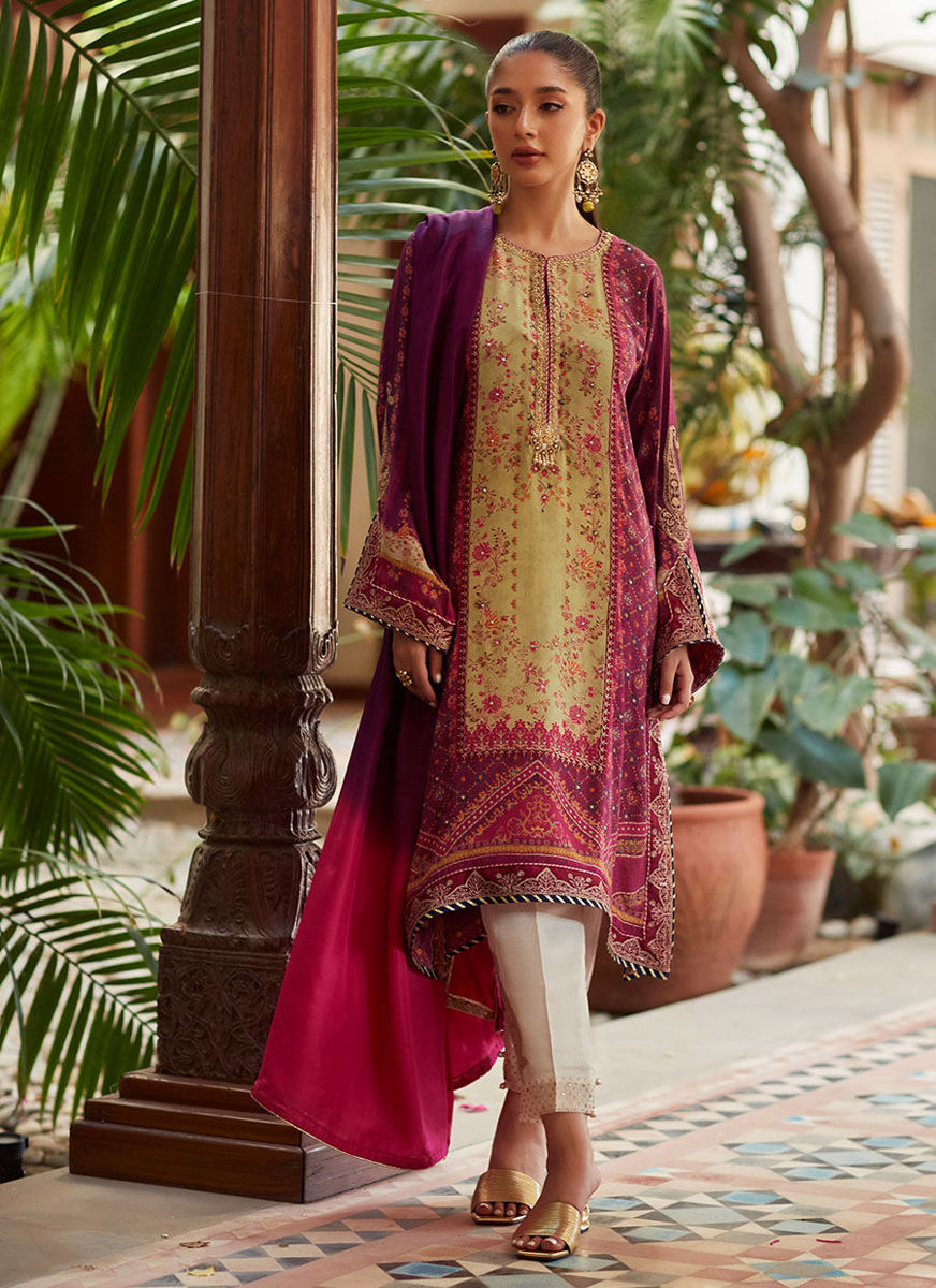 Jia Plum Shirt And Dupatta