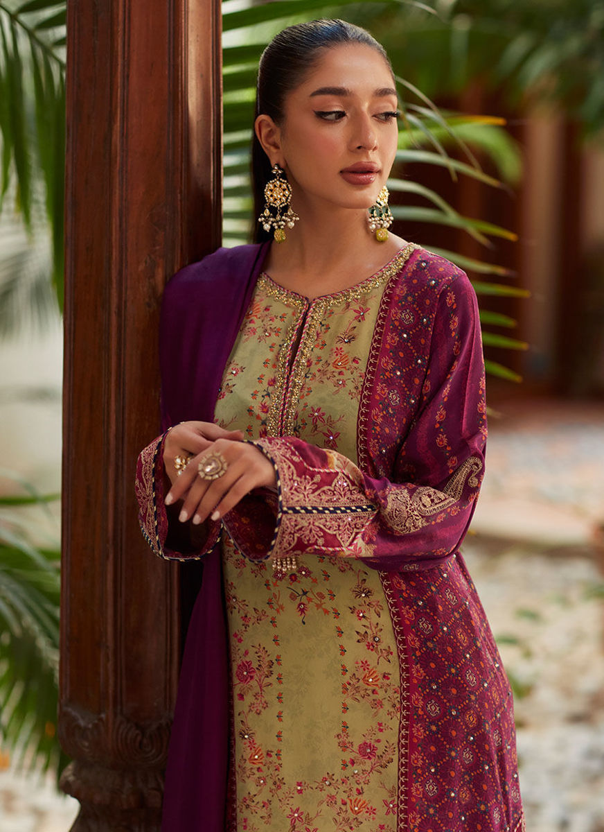 Jia Plum Shirt And Dupatta