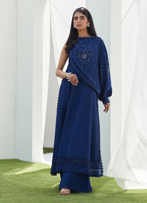 Zennie Midnight Silk Paneled Shirt With Cape