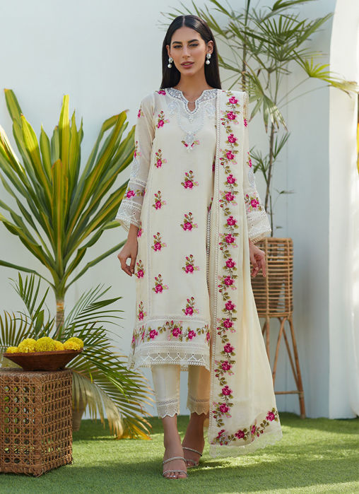 Picture of Lggy Ivory Rose Cross Stitch Shirt And Dupatta