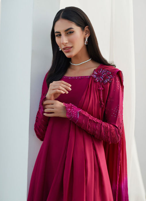 Viv Magenta Kalidaar With Draped Dupatta