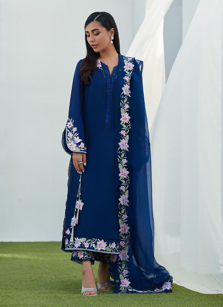 Han Navy Embroidered Shirt And Dupatta