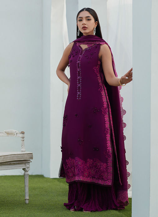 Amiah Aubergine Silk Embroidered Shirt And Dupatta