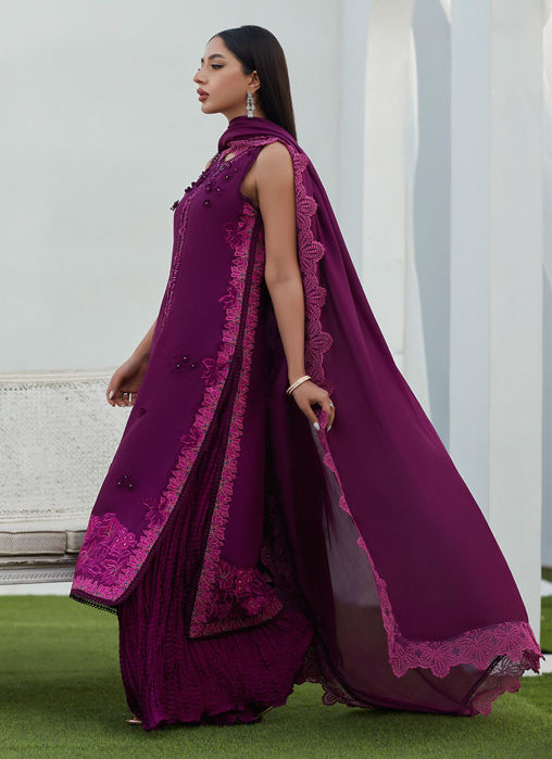 Amiah Aubergine Silk Embroidered Shirt And Dupatta