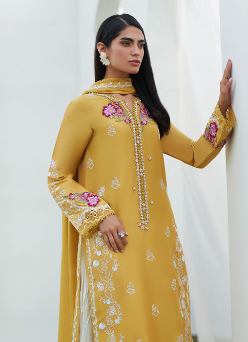 Tinsley Kiwi Embroidered Silk Shirt And Dupatta