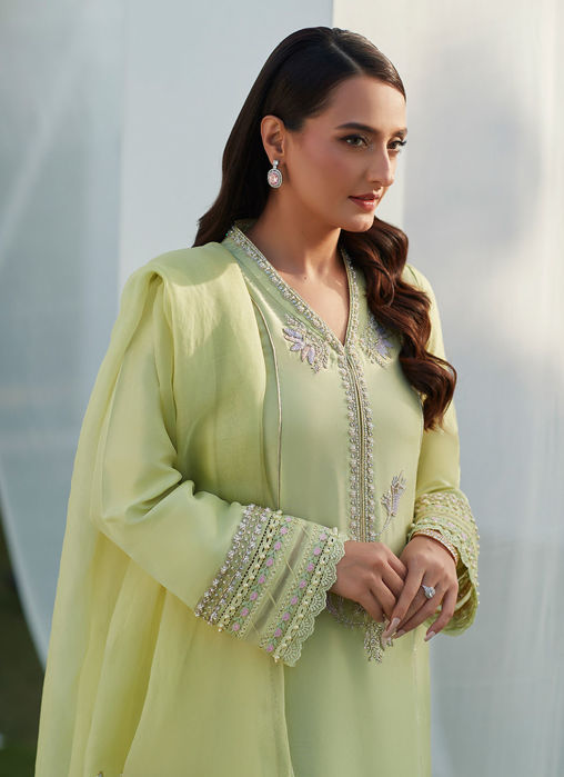 Uma Mint Embellished Shirt And Dupatta
