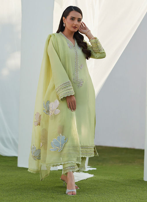 Uma Mint Embellished Shirt And Dupatta