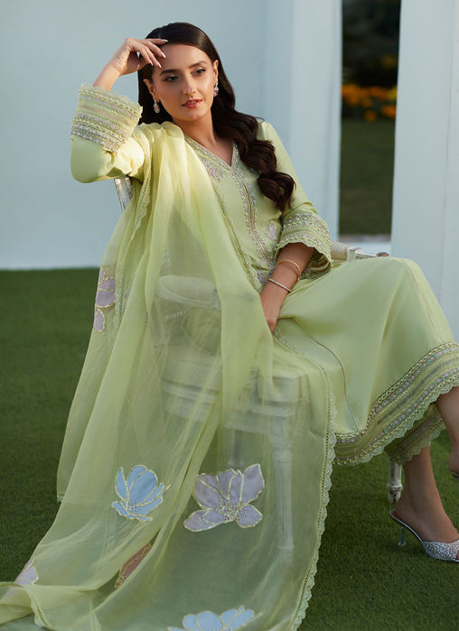 Uma Mint Embellished Shirt And Dupatta