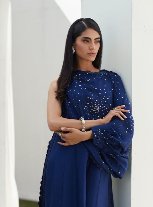 Zennie Midnight Silk Paneled Shirt With Cape