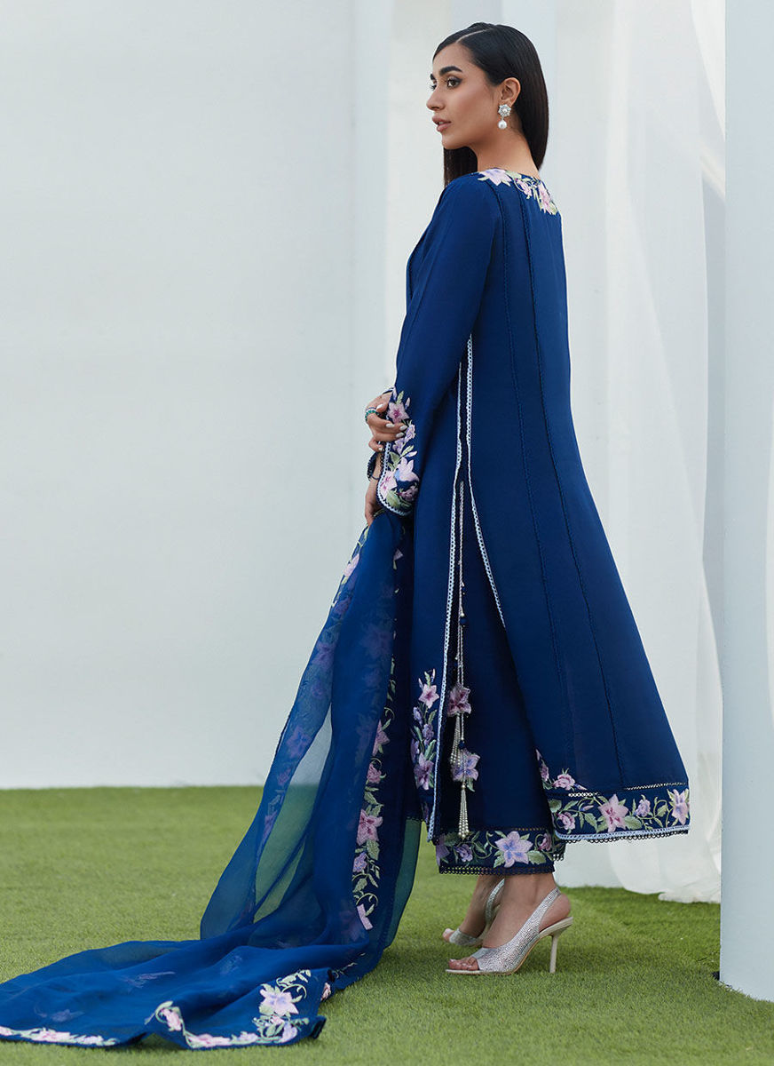 Han Navy Embroidered Shirt And Dupatta