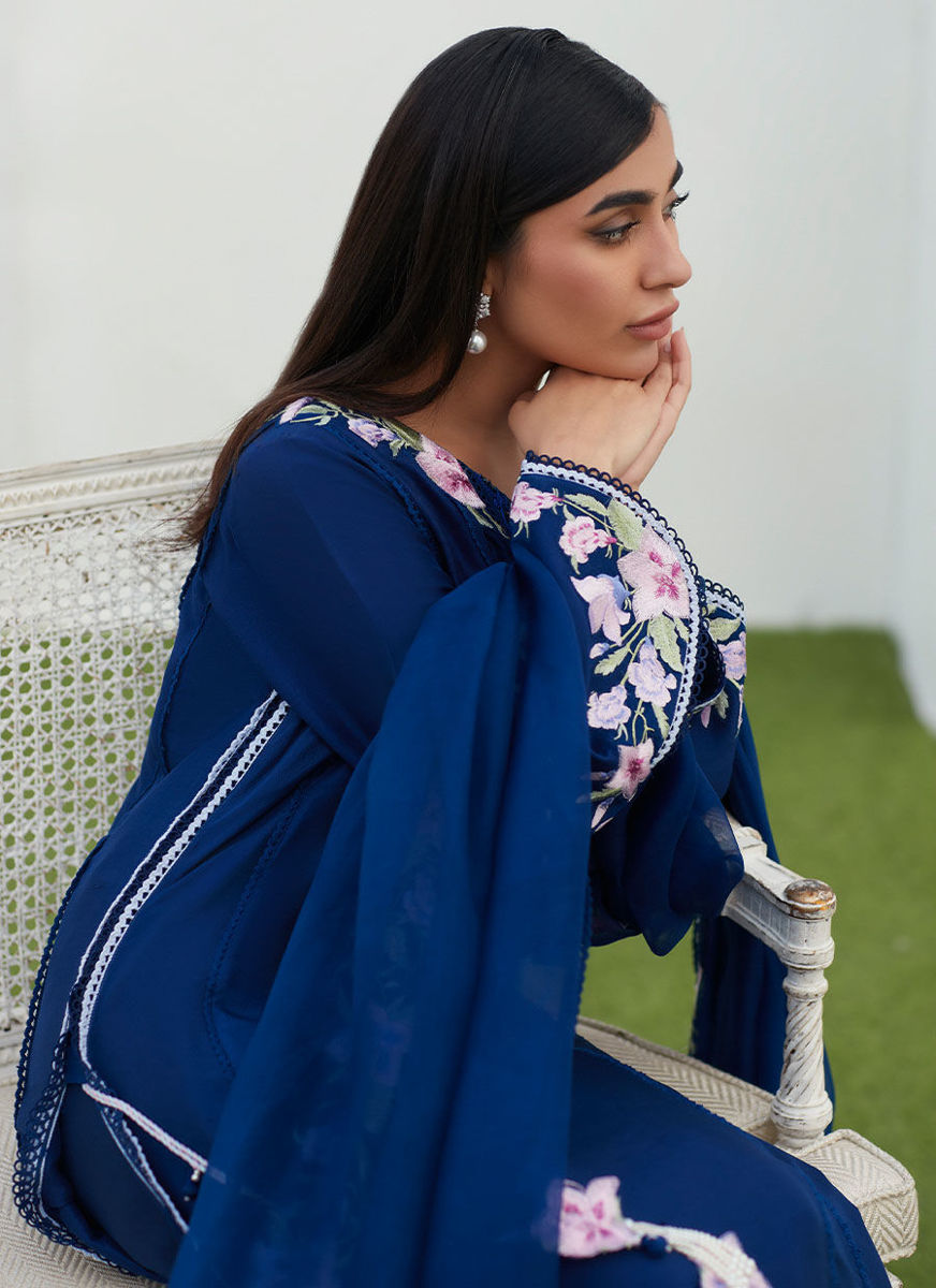 Han Navy Embroidered Shirt And Dupatta