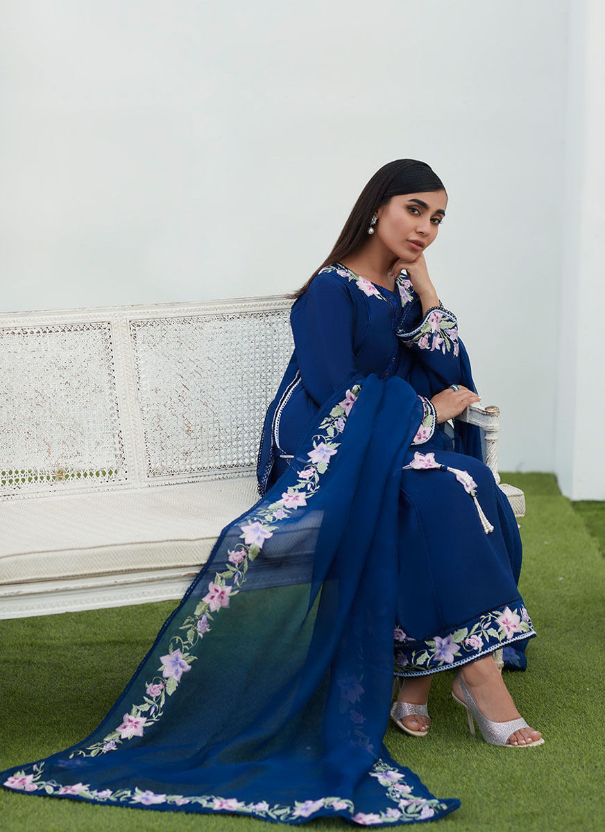 Han Navy Embroidered Shirt And Dupatta
