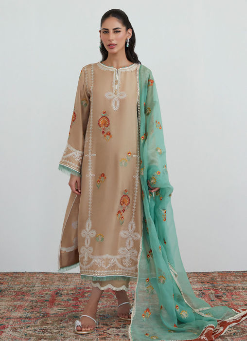 Latte Embroidered Shirt With Organza Dupatta