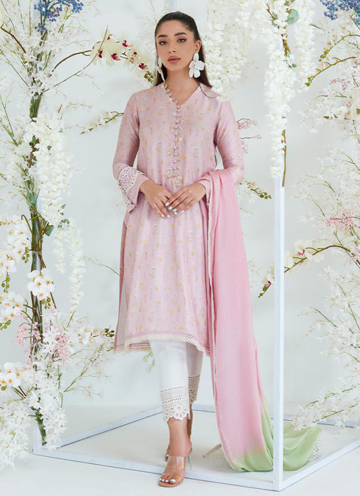 Sansa Chai Pink Shirt With Ombre Dupatta