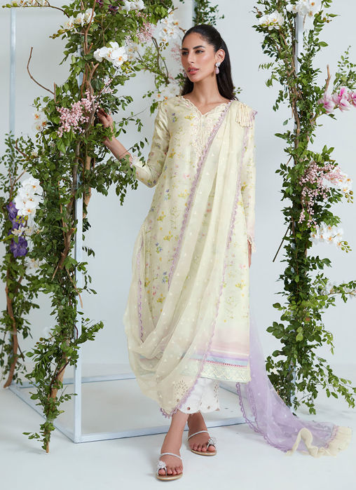 Grace Floral Shirt With Pre Draped Dupatta