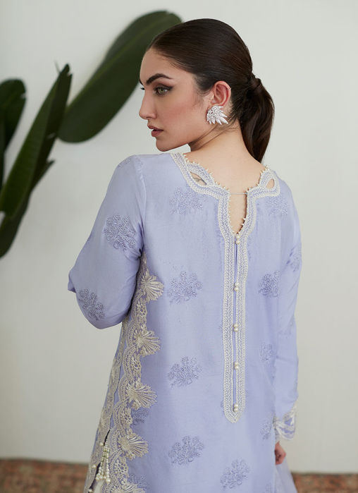 Olenna Periwinkle Embroidered Shirt With Organza Dupatta