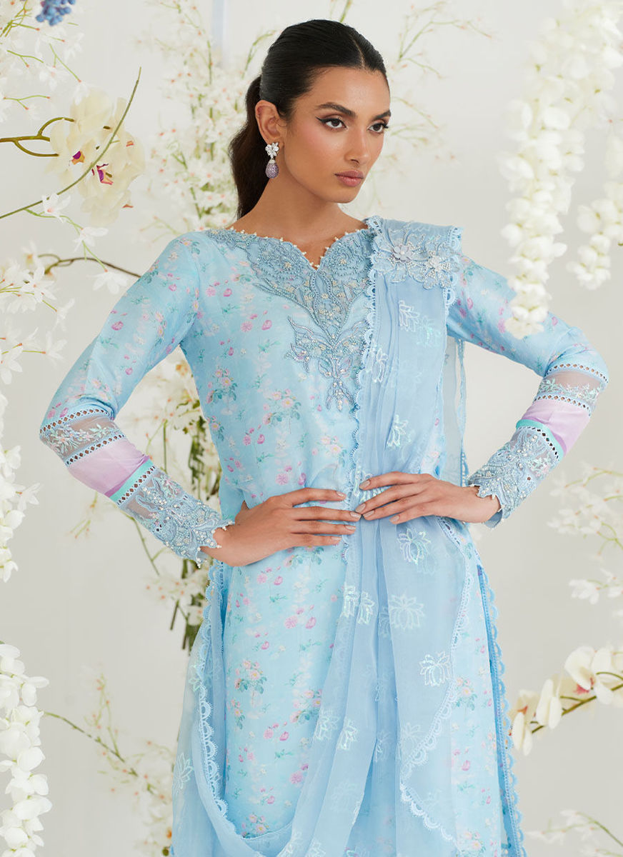 Celia Blue Shirt With Pre Draped Dupatta