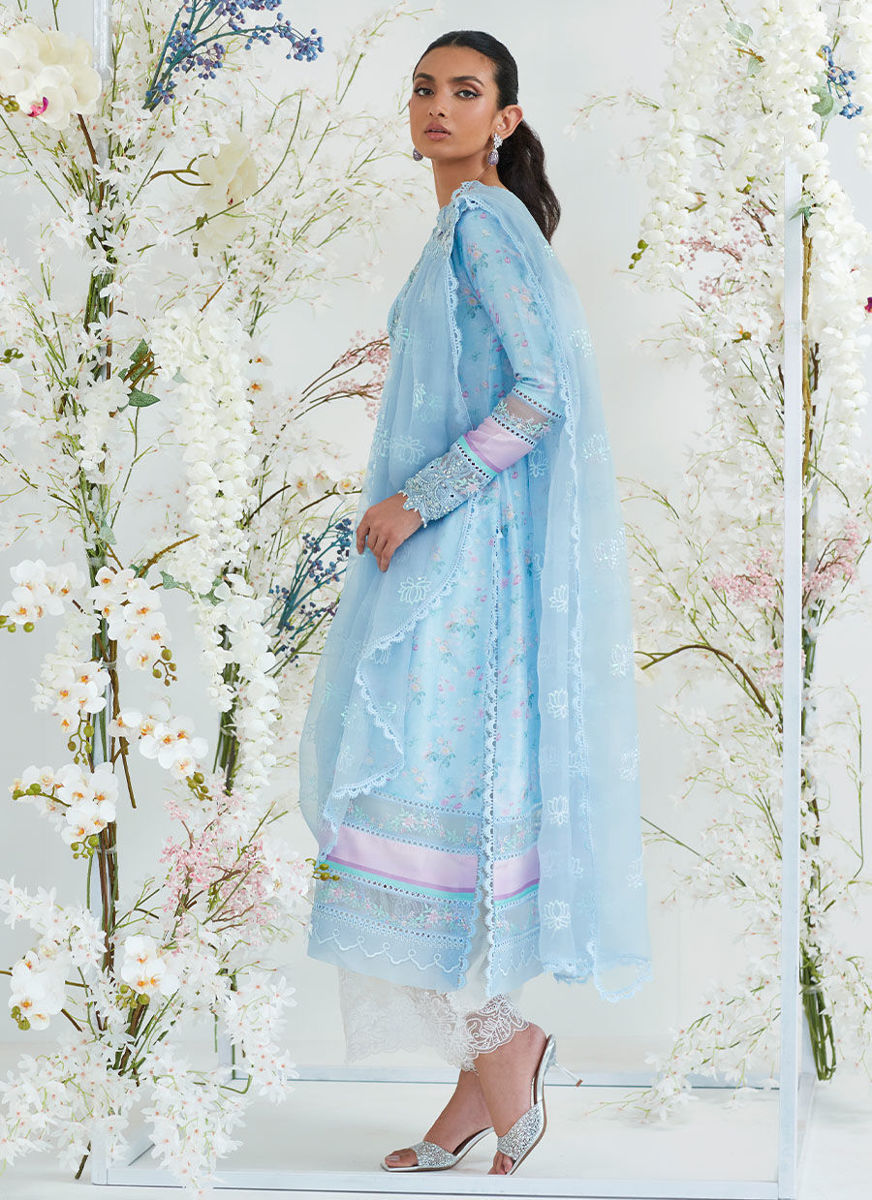 Celia Blue Shirt With Pre Draped Dupatta