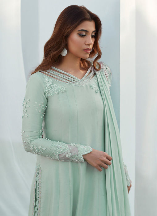 Anabella Aqua Kalidaar And Draped Dupatta