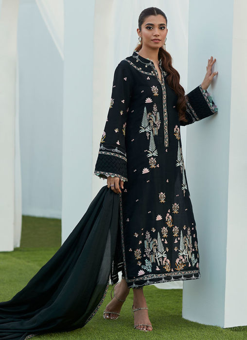 Picture of Petra Black Embroidered Shirt And Dupatta